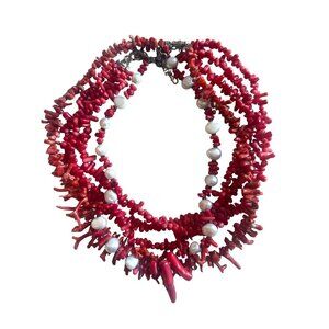 Stack of Coral Baroque Pearl Necklaces Vintage On Trend Style 16” 18”